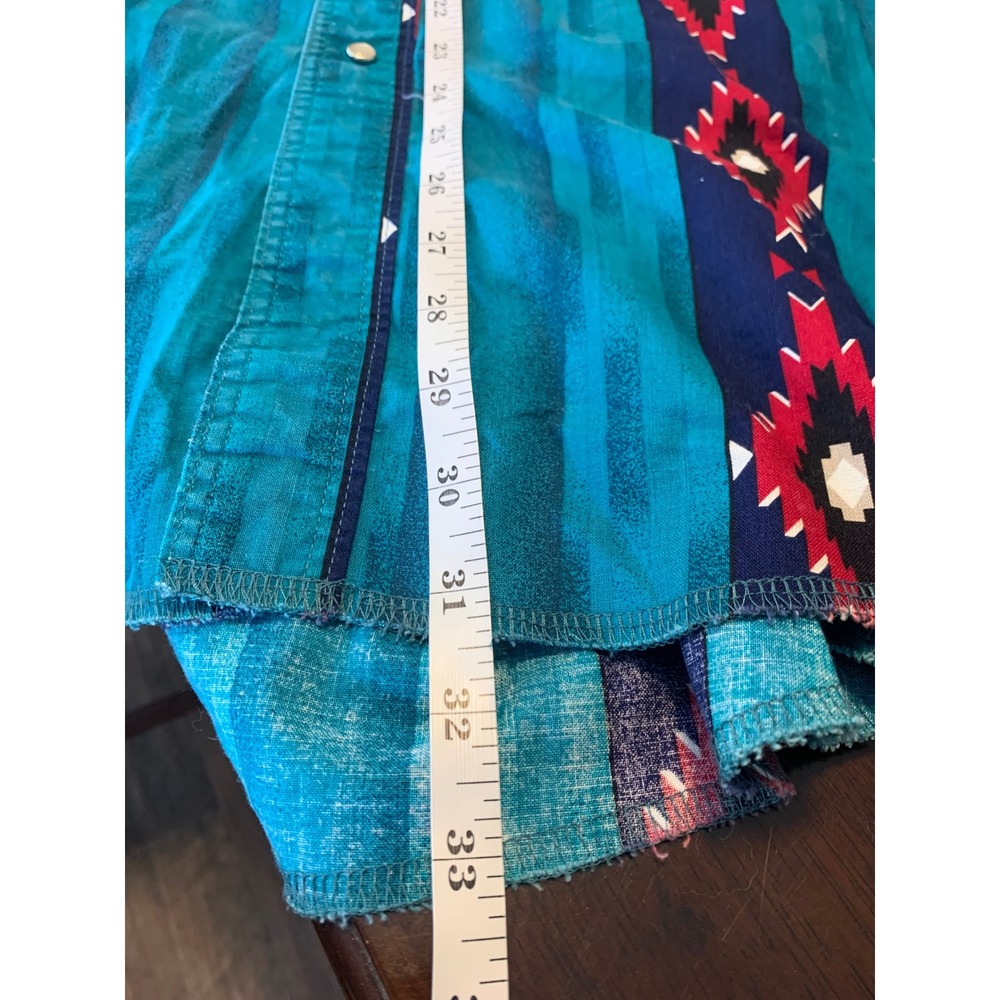 Vintage Wrangler Western Pearl Snap 80s Shirt XL Turquoise Southwestern - Picture 6 of 7